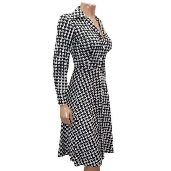 Vintage LANVIN Black & White Sailboat Print Shirt Dress Small - Picture 8 of 8